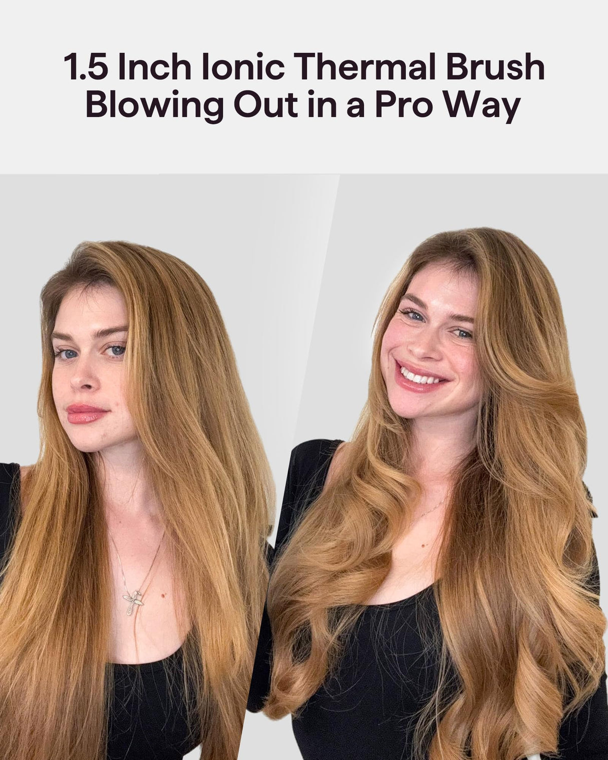 Thermal Brush, Wavytalk Heatwave Pro 1.5" Ionic Thermal Brush with Bilateral Ionic Outlet for Less Damage, One-Step Shiny Blowout Look, Dark Grey