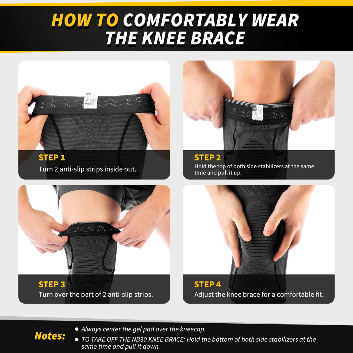 CAMBIVO Knee Brace for Men & Women, 2 Pack Knee Compression Sleeve for Knee Pain Relief, Knee Brace with Side Stabilizers & Patella Pad for Meniscus Tear, Gym Running Working Out(Medium, STS-Black)