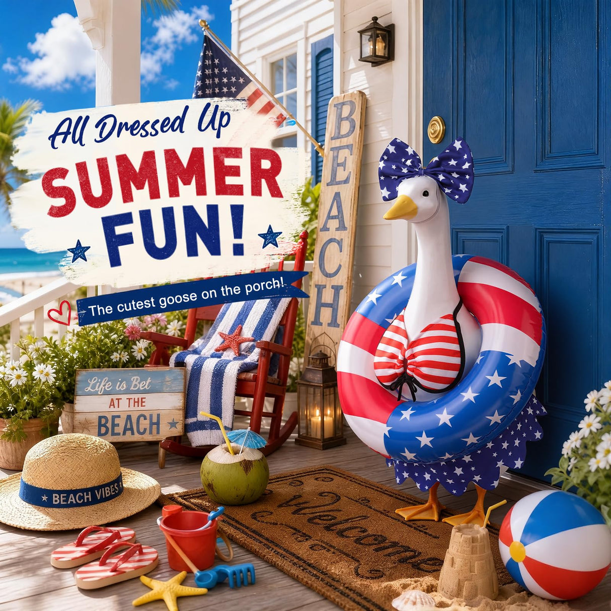 Pextian Patriotic Bikini Goose Outfits, 23” 4th of July Porch Goose Outfit, Summer Goose Clothes for Fourth of July Independence Day, Outdoor Lawn, Yard, Patio Decor