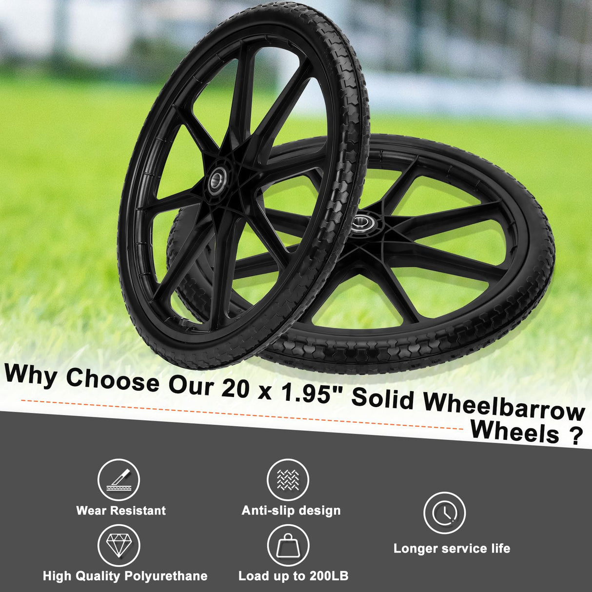 Upgraded 20" Flat Free Wheels for rubbermaid Wheelbarrow Tires
