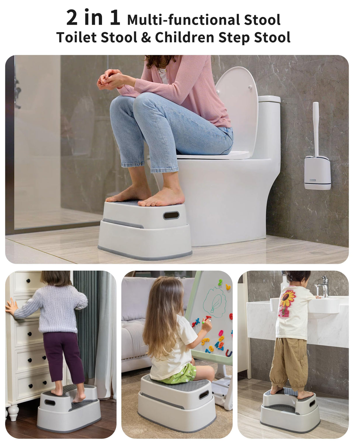 MR.SIGA Toilet Stool Squat Adult, Bathroom Stool Heavy Duty, Anti Slip Toilet Step for Bathroom, Toddler Step Stool for Kids