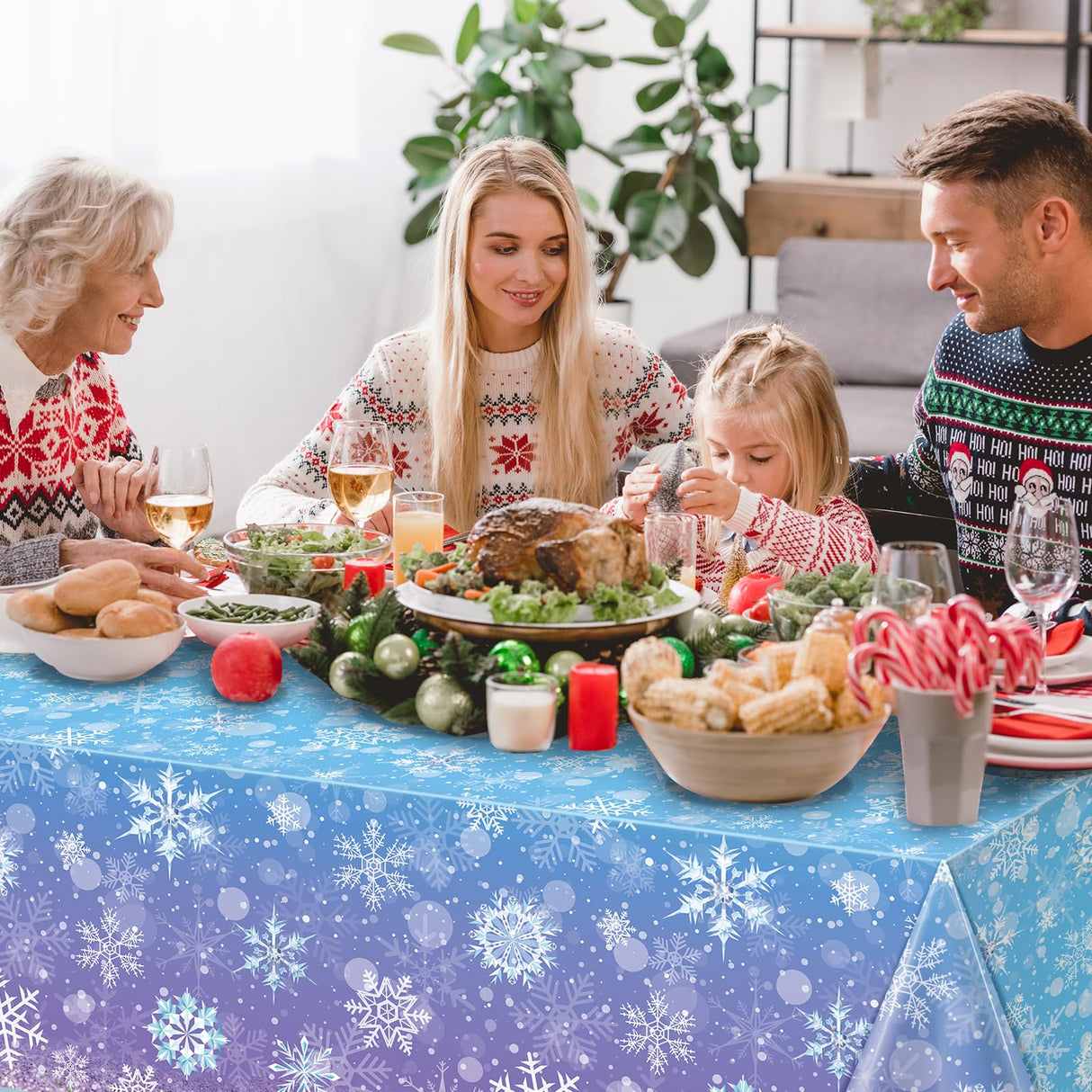 12Pack Winter Snowflake Plastic Tablecloth Decorations, Blue and Purple Snowflake Winter Wonderland Disposable Table Cover for Christmas Holiday New Year Party Supplies Decorations, 54x108 Inch