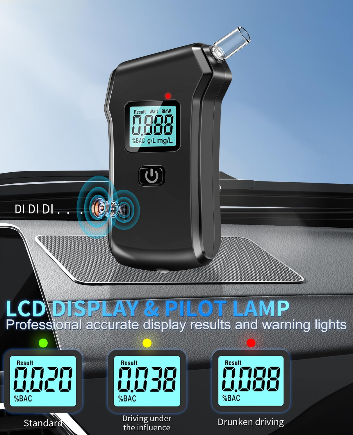 Breathalyzer, Professional Grade-Accuracy Breathalyzers for Alcohol, 2025 Upgraded Portable Breathalyzers with LCD Digital Display, Personal Alcohol Breath Alyzer Tester for Home Use 5 Mouthpieces