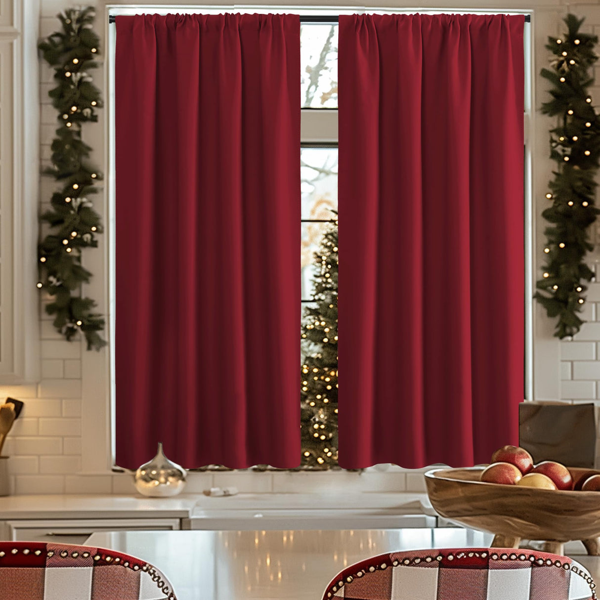 NICETOWN Christmas Burgundy Blackout Curtains and Drapes - Thermal Insulated Solid Rod Pocket Blackout Draperies/Panels for Gift (1 Pair, 42 by 63 inches, Burgundy Red)