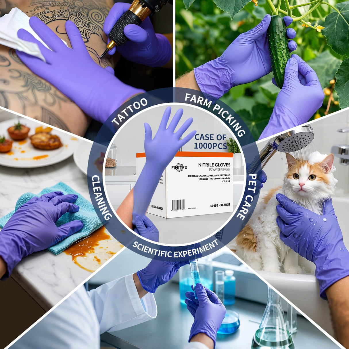FINITEX Disposable Nitrile Exam Gloves 1000 PCS - 3.2mil Ice Blue Powder-free Latex-Free Examination Home Cleaning Food Gloves (M)