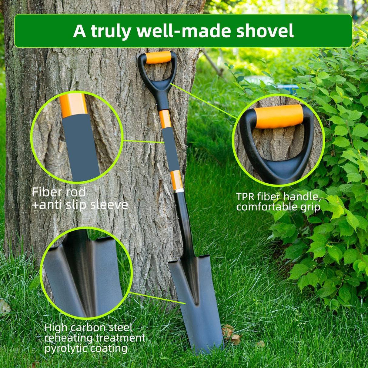 Spade Shovel,Transplanting Spade,Drain Spade,Spade Shovels for Digging,Sharp Shooter Shovel or Spade, D-Grip,Fiberglass Handle Heavy Duty (Drain Spade)