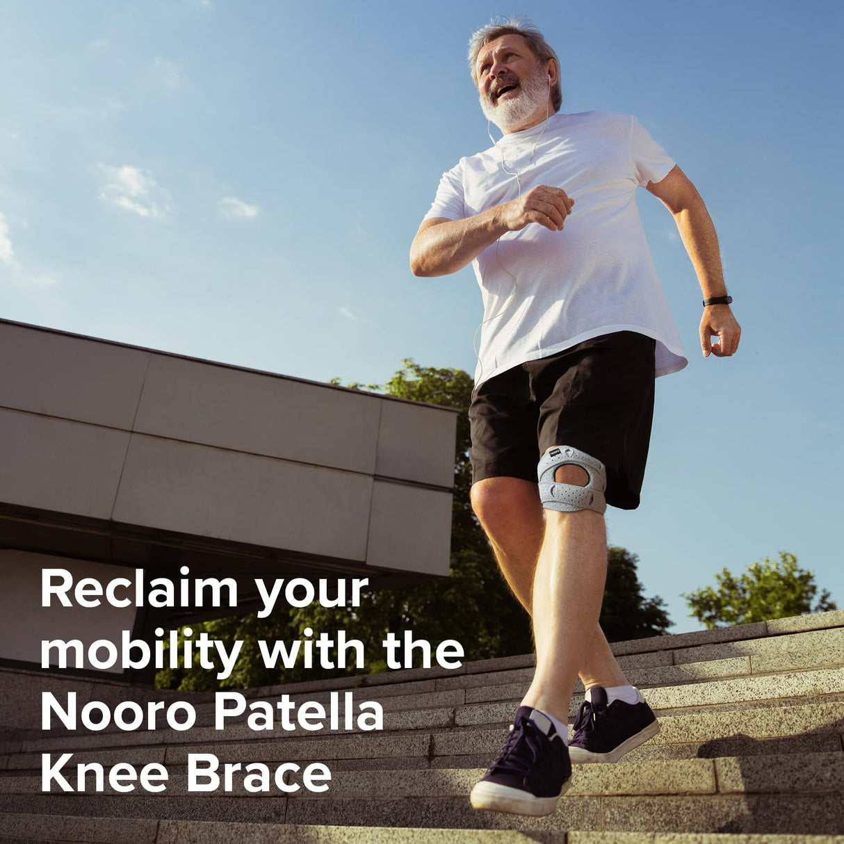 nooro Patella Knee Brace - Adjustable Knee Brace for Men and Women with Side Stabilizers, Open Patella Support for Injuries, Running, Sports, and Workouts - 1 pack