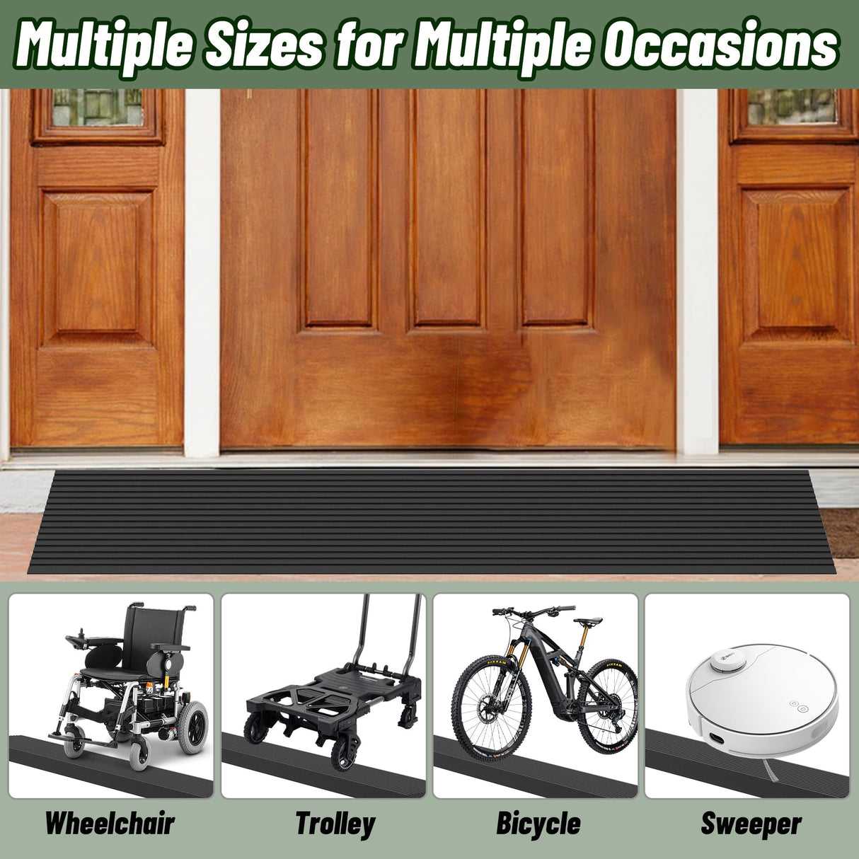 Nuvium 0.6" Rise Threshold Ramps for Doorways, 2000 Lbs Load Capacity, 35.5" Wide Natural Rubber Power Wheelchair Ramp is Adjustable and Cuttable for Doorways, Curb, Sweeper, Power Scooters, Bathroom