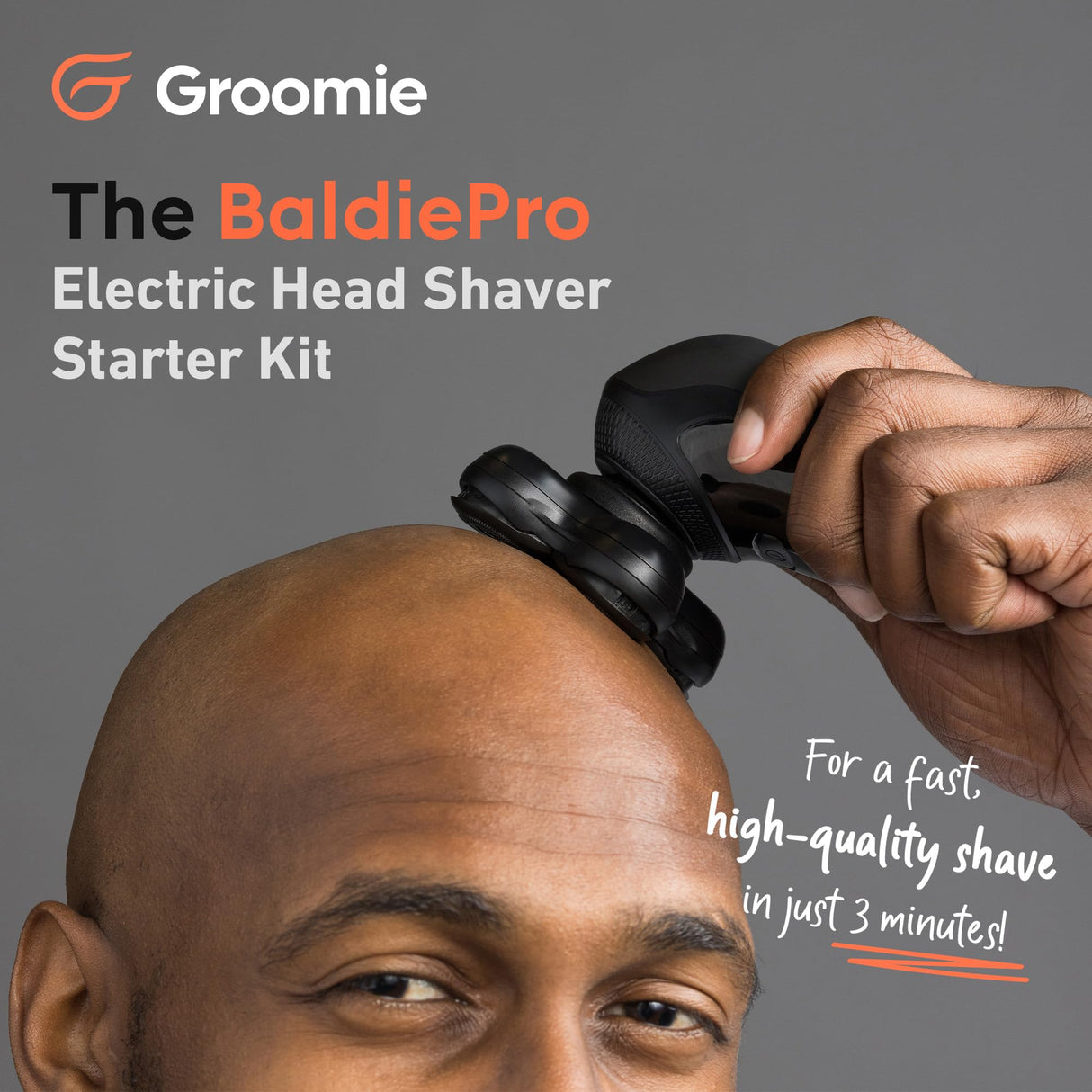 Groomie Cordless Bald Head Shavers for Men, BaldiePro Head Grooming Starter Kit - Includes Ergonomic BaldiePro Head Shaver, SmoothShave Blade 2.0, Cleaning Brush, Charging Cable & User Manual