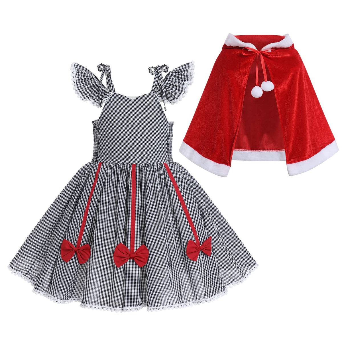 Little Girls Christmas Costume Mommy and Me Christmas Matching Outfit Strapless Plaid Dress with Velvet Cape Set Cindy Lou Who Kids Dress Up Xmas Party Clothes Black White-Strapless 2-3 T