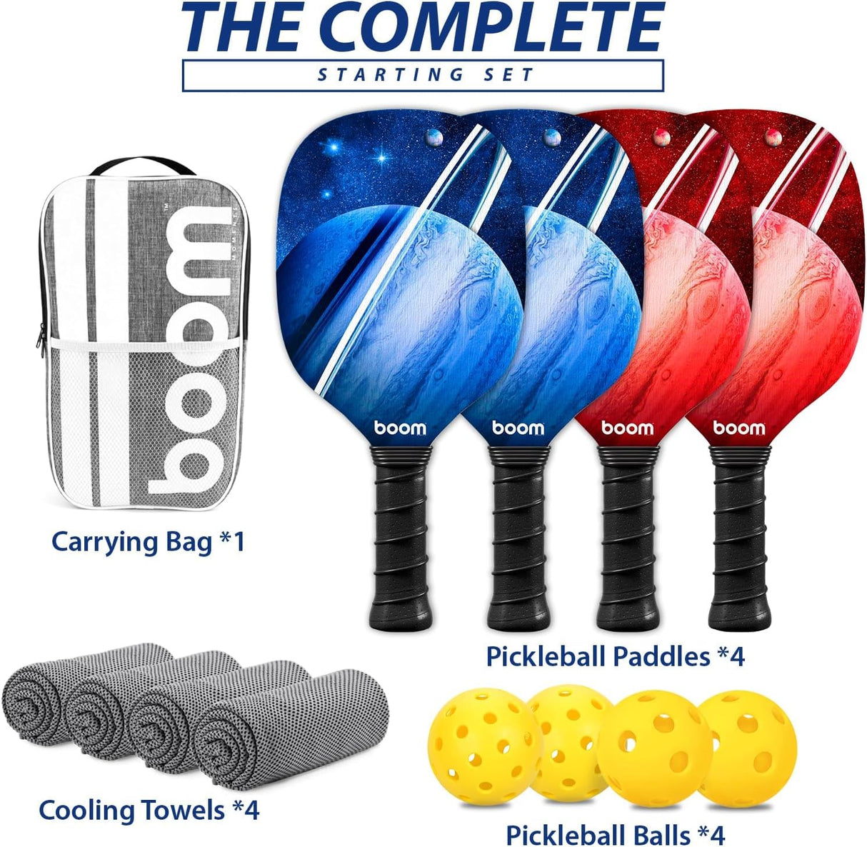 Generic Pickleball Set - 4 Wood Paddles, Balls, Towels, Carry Bag - Cushion Grip, Gift Set for Men Women