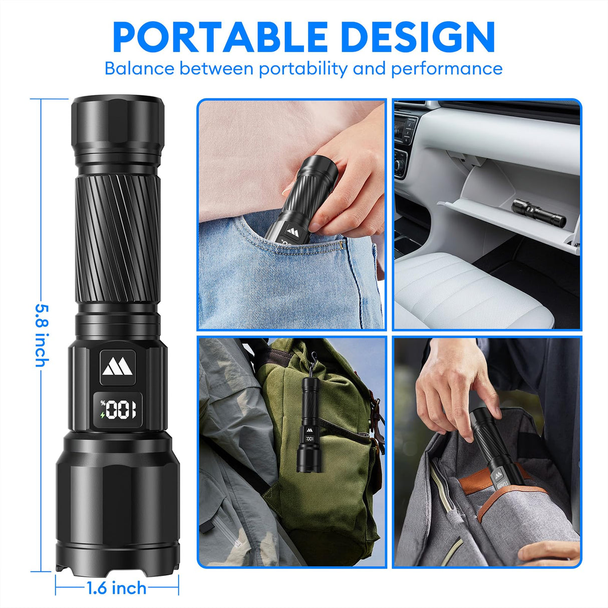 3 Pack Rechargeable Flashlights High Lumens, Super Bright LED Tactical Flashlight with LCD Power Display, Zoomable Flashlights 15H+ Runtime, IP65 Waterproof Flashlights for Home Emergency Camping