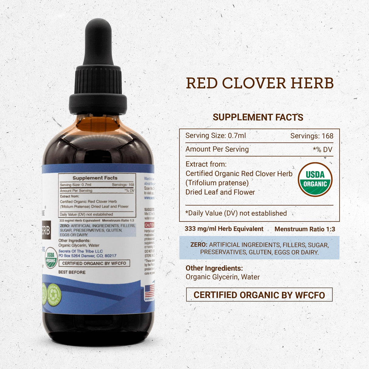 Red Clover Herb USDA Organic Tincture | Alcohol-FREE Extract, High-Potency Herbal Drops| Made from 100% Certified Organic Red Clover Herb (Trifolium Pratense) Dried Leaf and Flower 4 oz