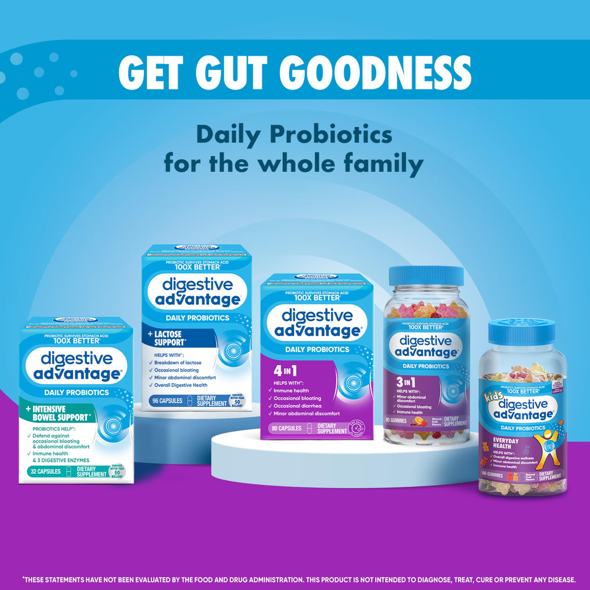 Digestive Advantage Daily Probiotic, Natural Fruit Flavor - 80ct Gummies