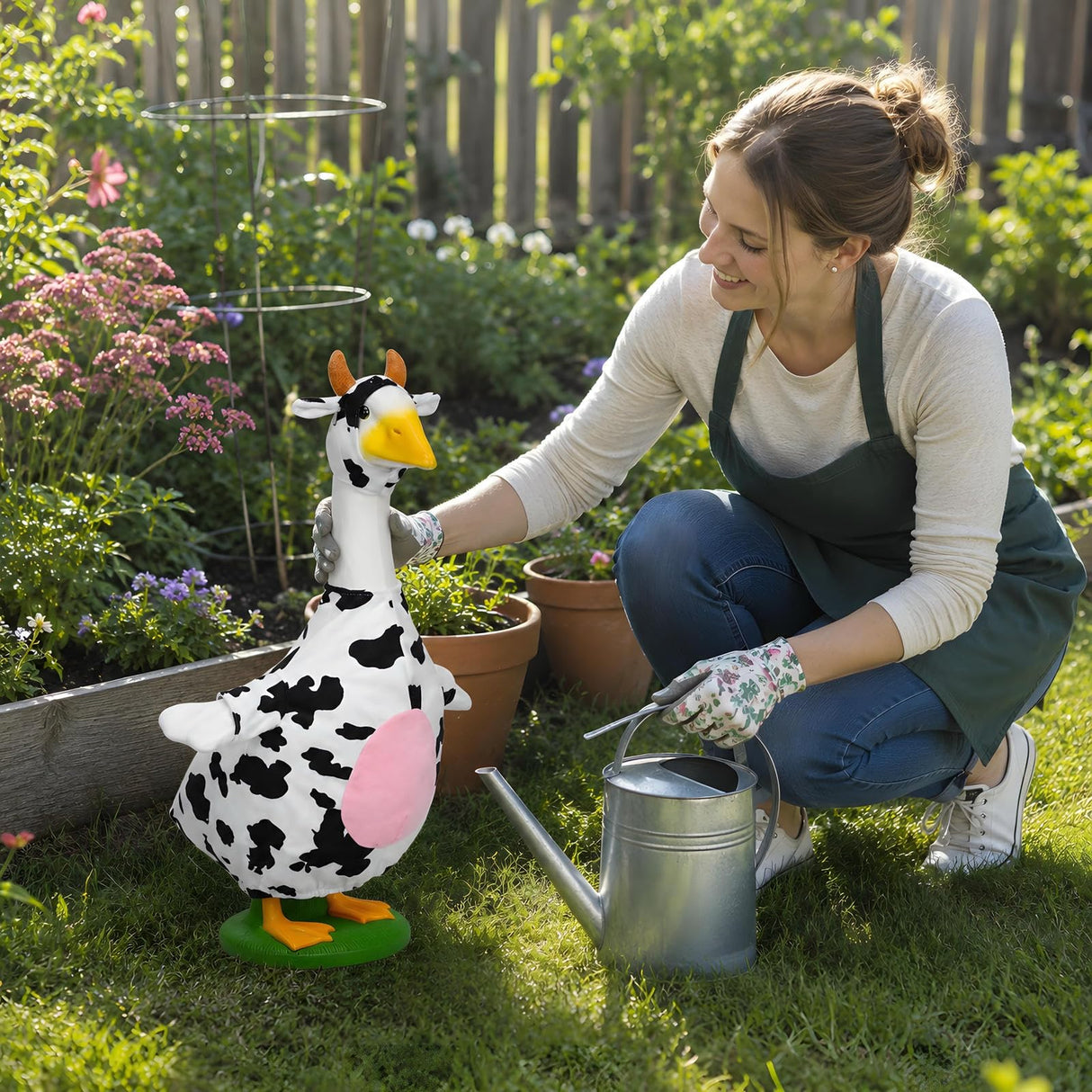 Honic Cow Goose Outfit Porch Cow Goose Clothes Fits 23" Cement Plastic Goose Statue for Outdoor Spring Garden Lawn Yard Patio Decor (Classic)