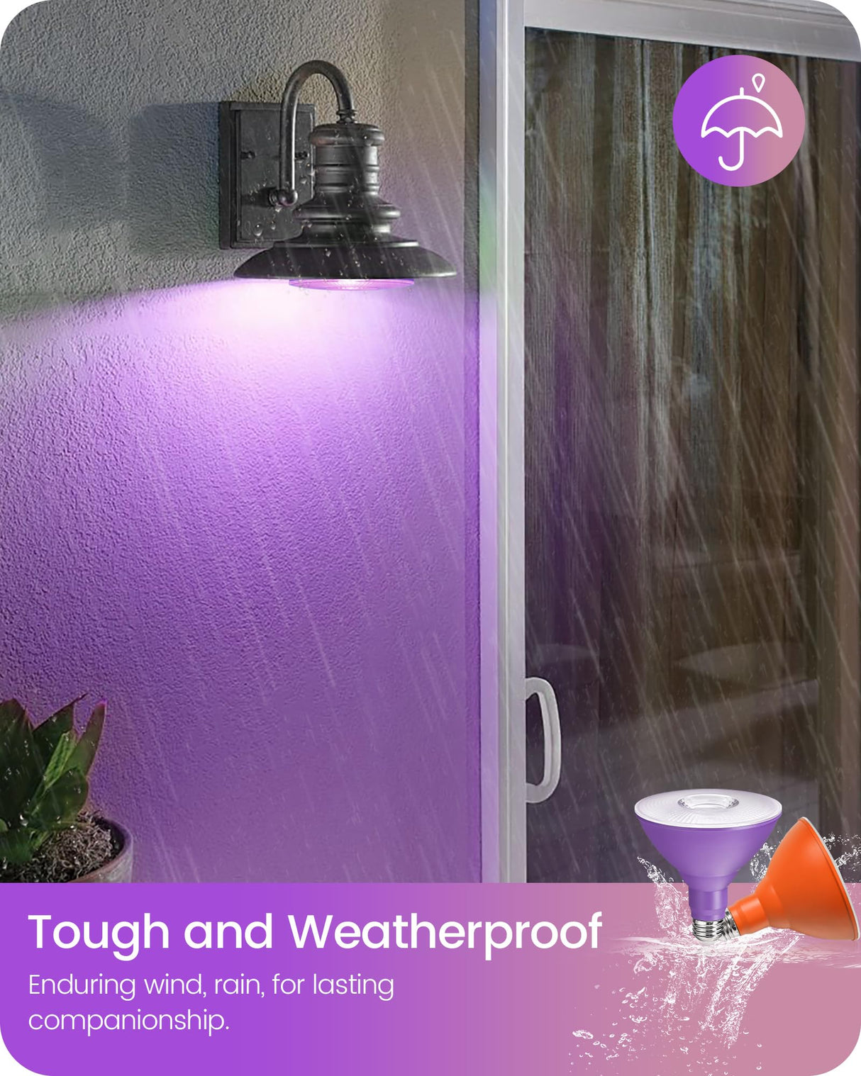 GOEBLESON 4-Set PAR38 LED Floodlights, Purple and Orange LED Bulbs, 18W Dimmable (120W Equiv.), E26 Base, Festival-Ready for Halloween, Christmas and Creative Parties, GZ04R3P405