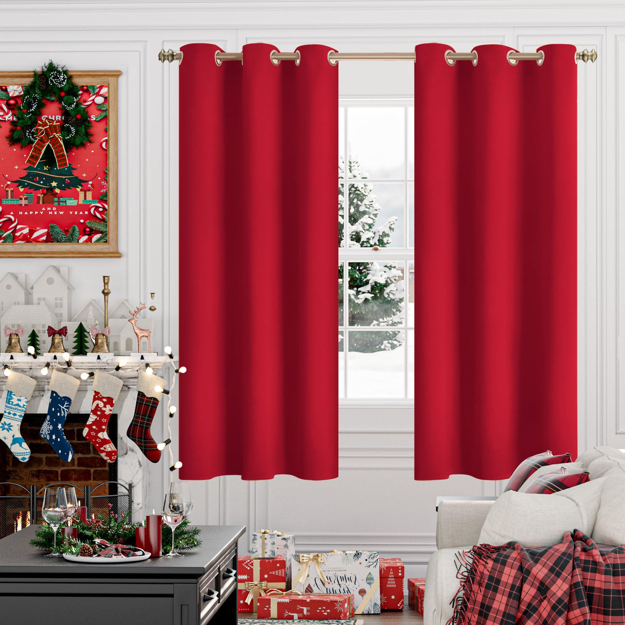 YoungsTex Red Blackout Curtains 63 Inch Length for Bedroom - Grommet Room Darkening Window Drapes Thermal Insulated for Christmas Living Room, 2 Panels, 42 x 63 Inch