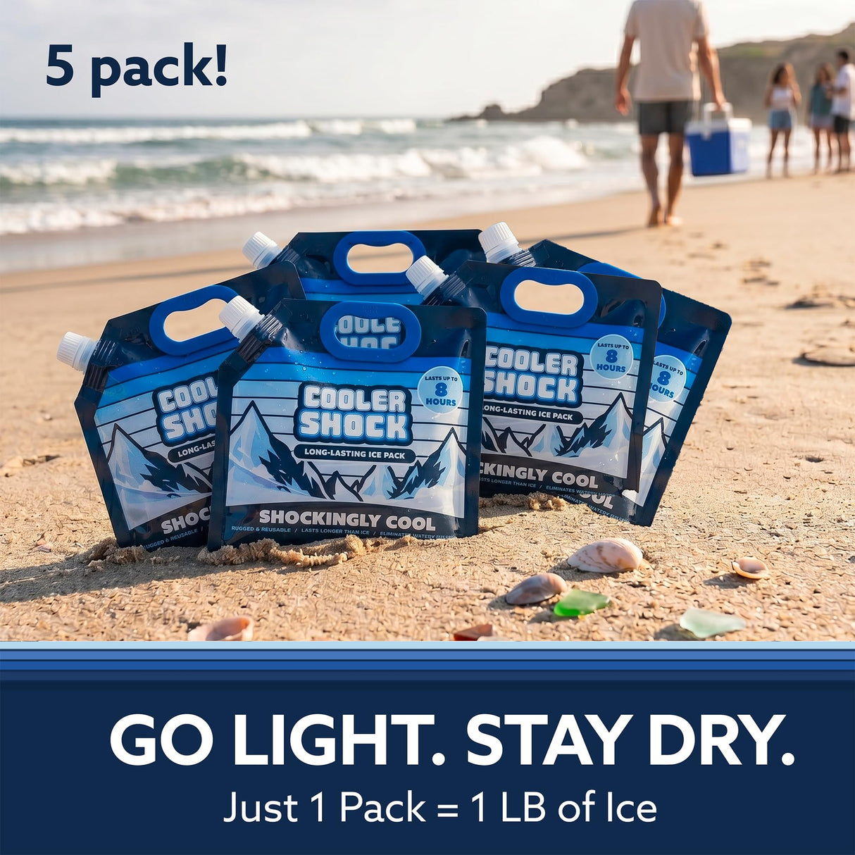 Cooler Shock Reusable Ice Packs for Cooler, 8.5"x7.5" - Long Lasting Cold Freezer Packs for Coolers and Lunch Boxes - Cooler Ice Packs for Camping Gear, Fishing, Road Trips, Beach Must Haves