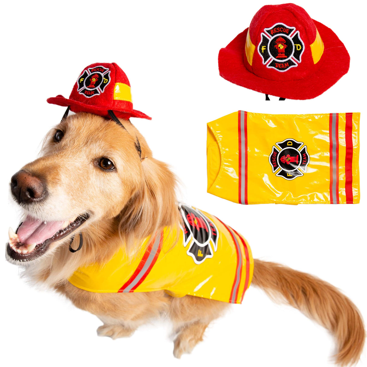Pet Krewe Large Dog Firefighter Costume -Funny Halloween Pet Fireman Outfit Costumes for Fits Small, Medium, Large & Extra Large Pets - Perfect for Halloween, Christmas Holiday, Parties, Photoshoots