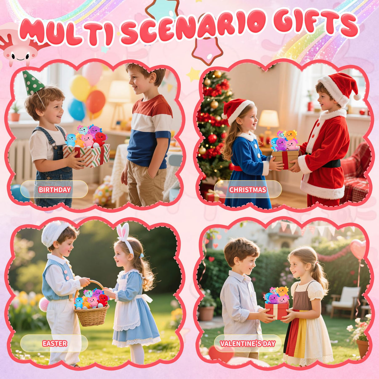 Rdogeia 12Pcs Mini Axolotl Stuffed Animal,Bulk Axolotls Plush Party Favors Small Axolotl Plushies Gifts Ornament for Birthday,Christmas Stock Stuffer for Kids Girls Boys Xmas Gifts Classroom Rewards