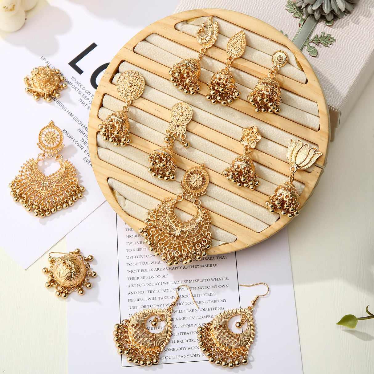 Nosiny 16 Pairs Jhumka Indian Earrings for Women Bell Dangle,Gold