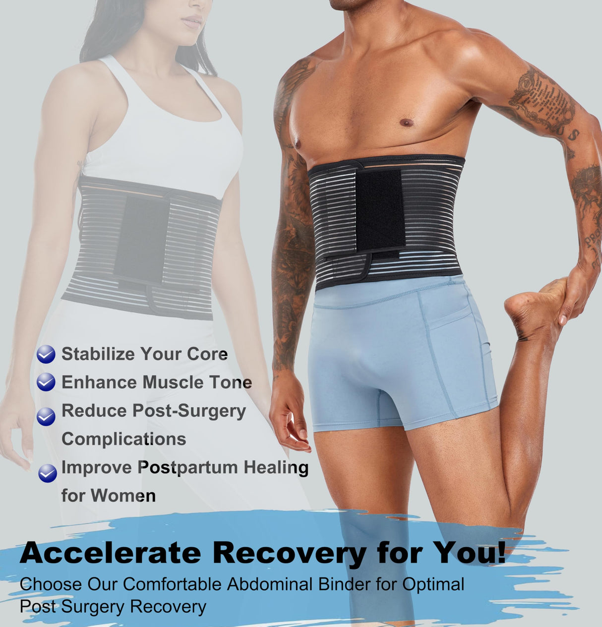 PARPERNA Abdominal Binder Post Surgery Hernia Support Belt Belly Wrap for Men Women, Post-Surgery Stomach Compression Belly Band for Post C Section, Natural Birth, Abdominal Injuries (Black, Large)