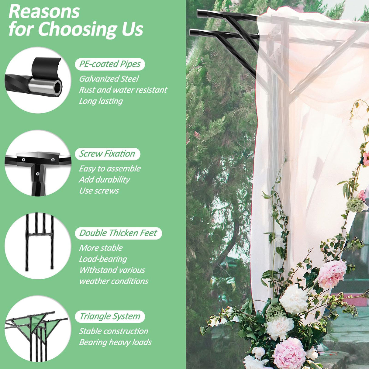 Supersize Flattop Garden Arch for Wedding - 106" L x 106" H Garden Arch Trellis for Climbing Plants Outdoor(Leg spacing 71")