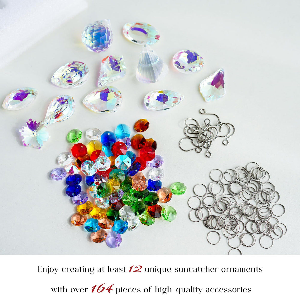 kanpura 164 Pcs DIY Suncatchers Kits Crystal Suncatcher Sun Catchers with Crystals Chandelier Prism Replacement Sun Catcher Beads for Windows Hanging