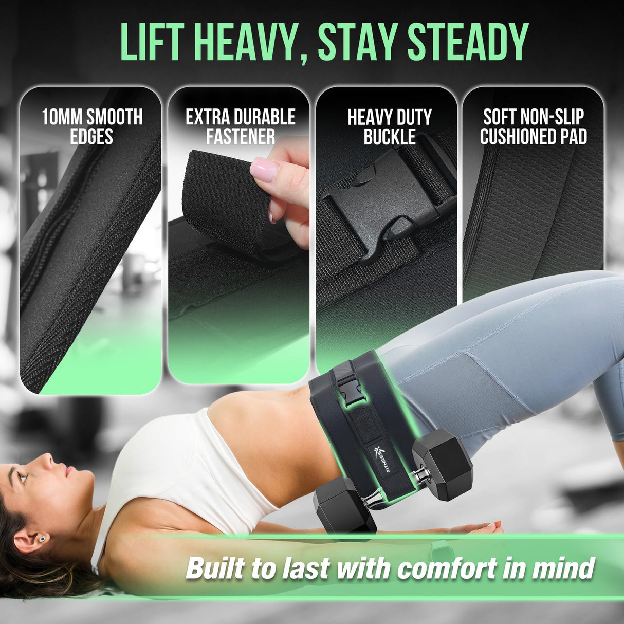 FitnessX Premium Hip Thrust Belt for Dumbbells Heavy, Kettlebells, and Plates, Hip Exercise Band for Weights, Ideal for Gym or Home Workouts