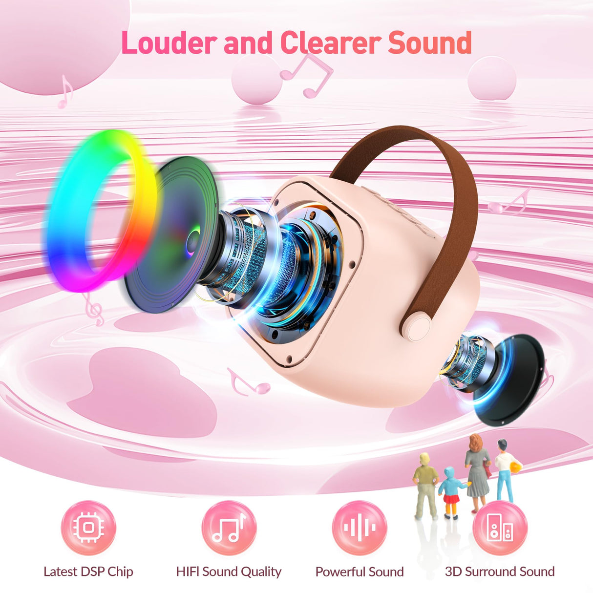 Karaoke Machine for Kids Adults, Mini Portable Bluetooth Karaoke Speaker with 2 Wireless Microphone and Lights, Christmas Birthday Gifts for Girls Ages 4, 5, 6, 7, 8, 9, 10, 12+ Family Home Party