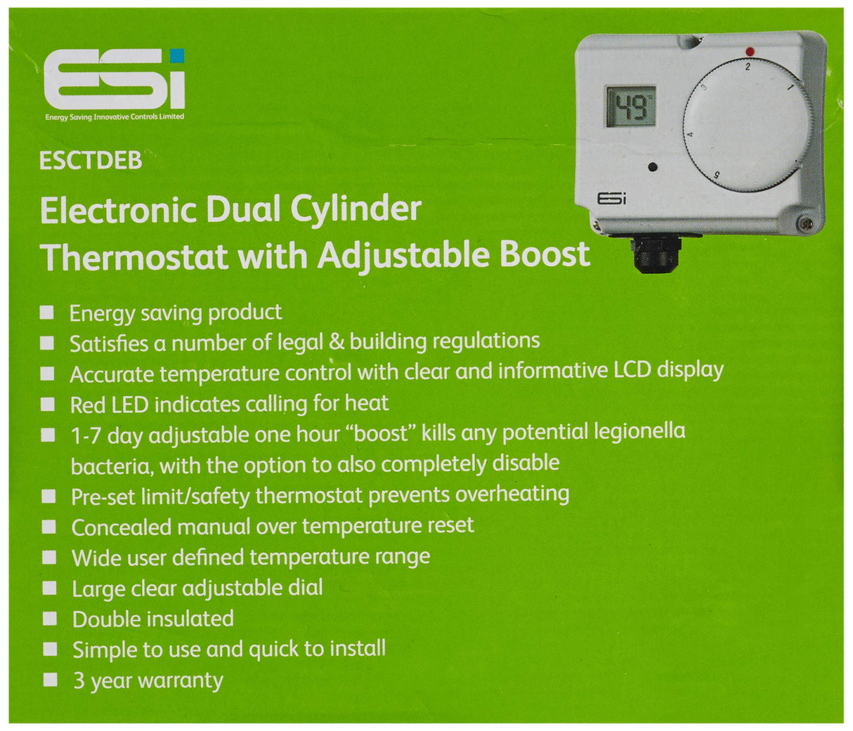 ESI - Energy Saving Innovation Controls ESCTDEB ESI Controls Electronic Dual Cylinder Thermostat, White