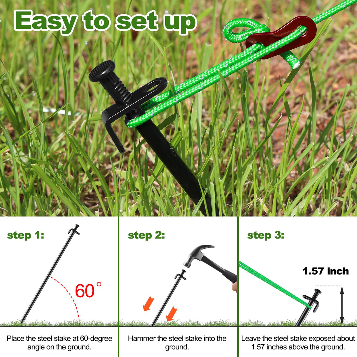 Fabulas Tree Stakes Kits, 6 Pcs 11.8 Inch Heavy Duty Steel Stakes and Supports for Leaning Young Trees Straightening with 6 Pcs Support Straps and 13.2ft Anchor Ropes, Against Strong Wind Bad Weather