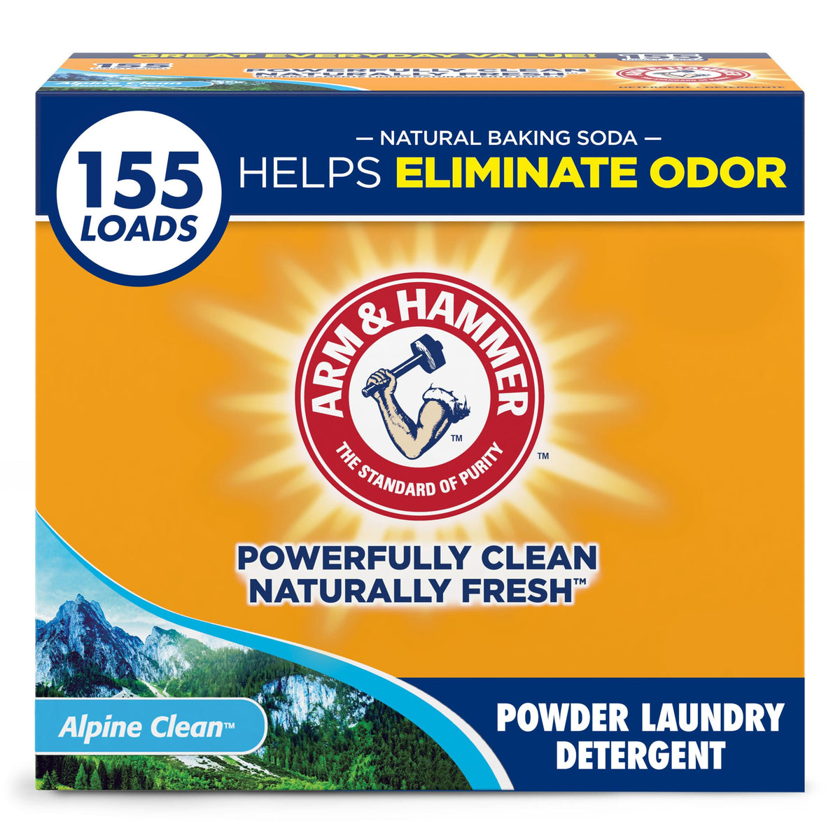 ARM & HAMMER Powder Laundry Detergent, Alpine Clean, 9.56 lb, 155 Loads