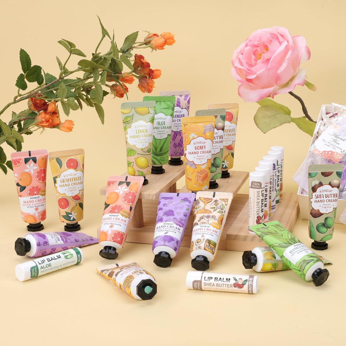 36 Pack Hand Cream Bulk and Lip Balm Bulk Sets, Stocking Stuffers for Women, Thank You Gifts and Christmas Gifts for Guests with Thank You Card Organza Bags, Birthday Gifts, Bulk Gifts, Small Gifts