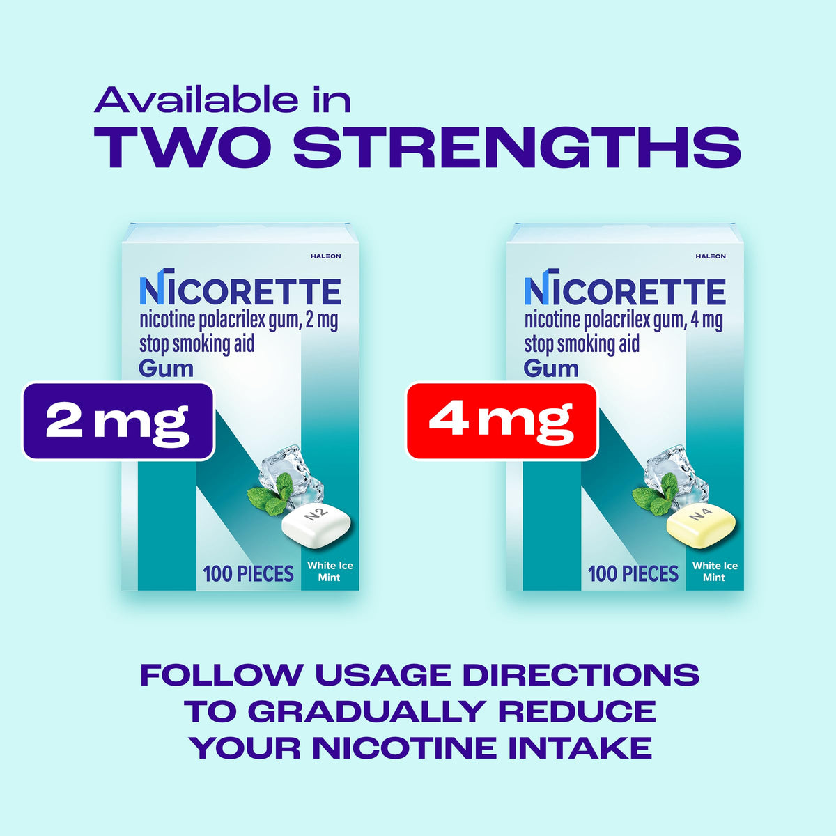 Nicorette Nicotine Gum 2mg, White Ice Mint, 200 Count