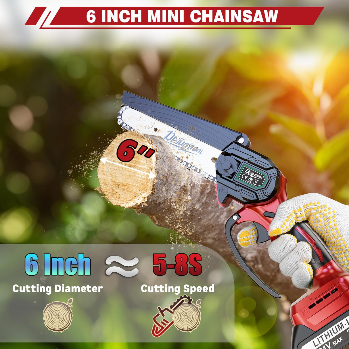 Mini Electric Chainsaw Cordless Brushless, 6 Inch Small Chainsaw Battery Powered, Handheld Chain Saw for Wood Tree Branches Pruning, 4 Chains, 2x 2500 mAh Battery, Garden Tools Christmas Gifts for Dad