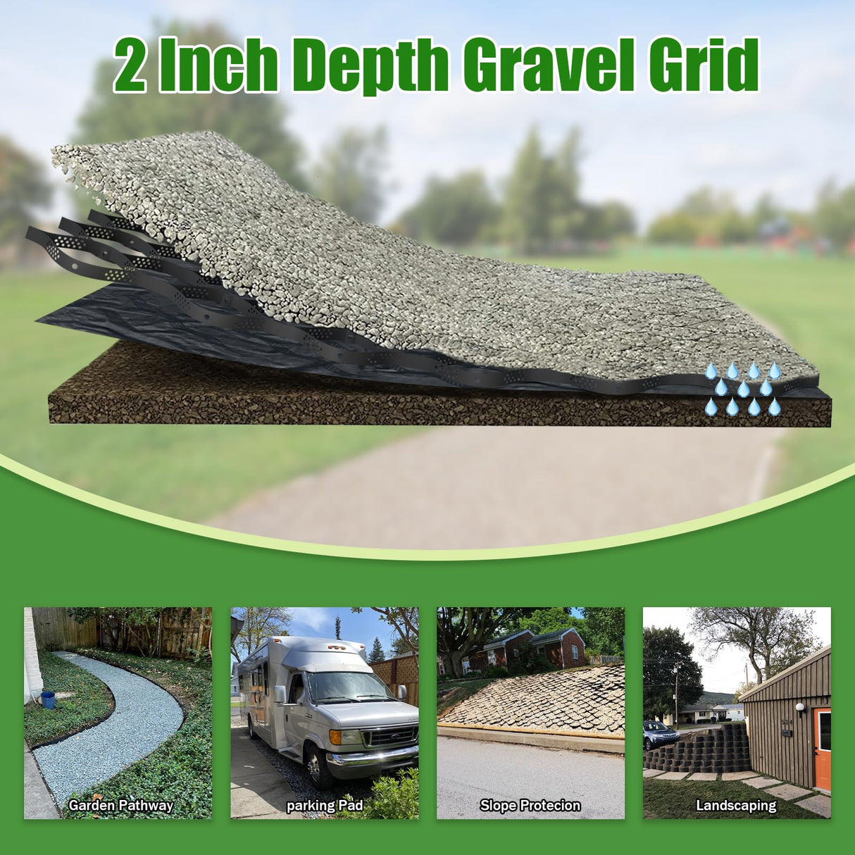 2" Thick Gravel Ground Grid 4ft x 10ft - Geo Grid Driveway Stabilization Grids, Gravel Retainer Grid 1885 LBS Per Sq ft, Geocell Geogrid for Walkway Driving RV Parking Slopes and Garden