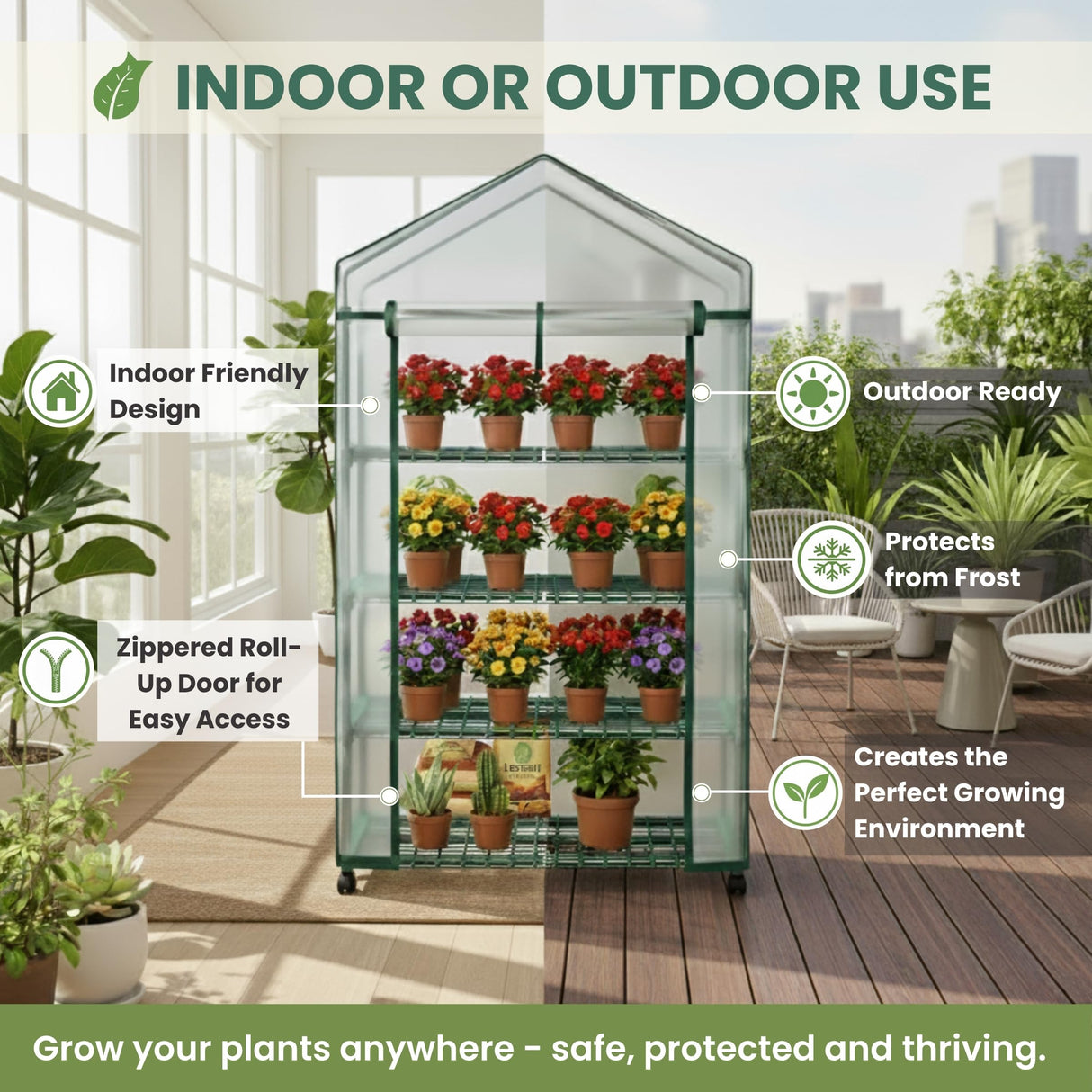 4 Tier Mini Greenhouse - Portable Greenhouse with Locking Wheels and PVC Cover for Indoor or Outdoor Green House by Pure Garden
