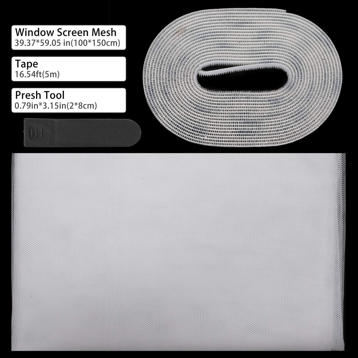 FLYZZZ DIY Self-Adhesive Window Screen Netting Mesh Curtain, 100X150cm (Approach 39.37x59.05 Inches), with Hook and Sticky Tape, Fitted to Multiple Windows (5 Pack, White)