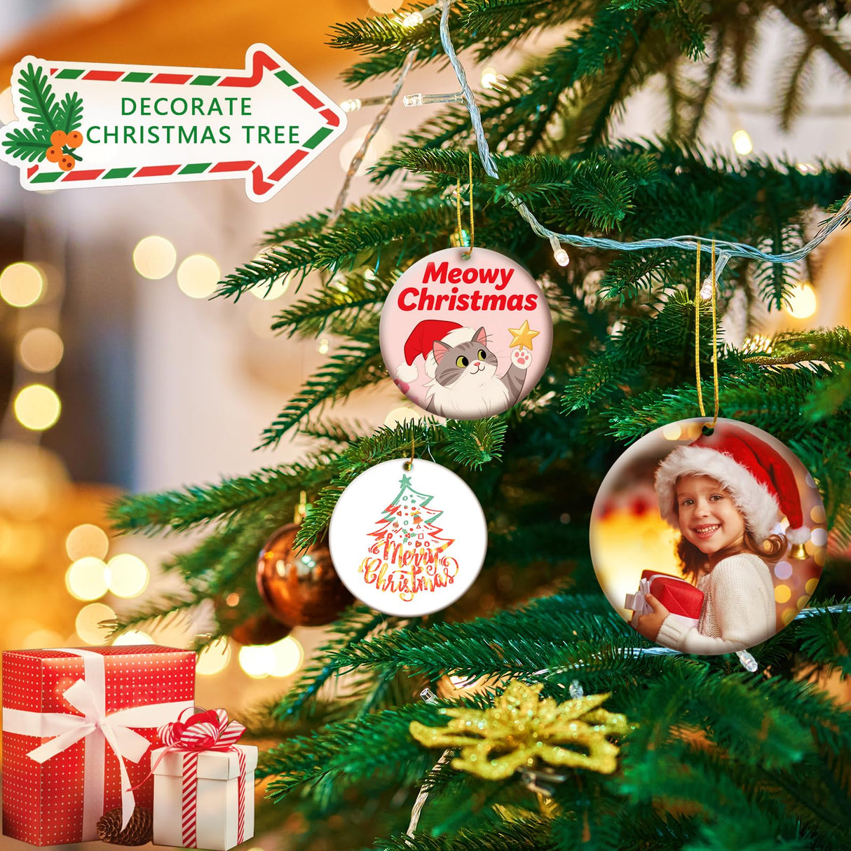 50 PCS Ceramic Sublimation Ornament Blanks Bulk 3 Inch White Round Crafts DIY Personalized Printed Home Porcelain Paintable Christmas Decorations