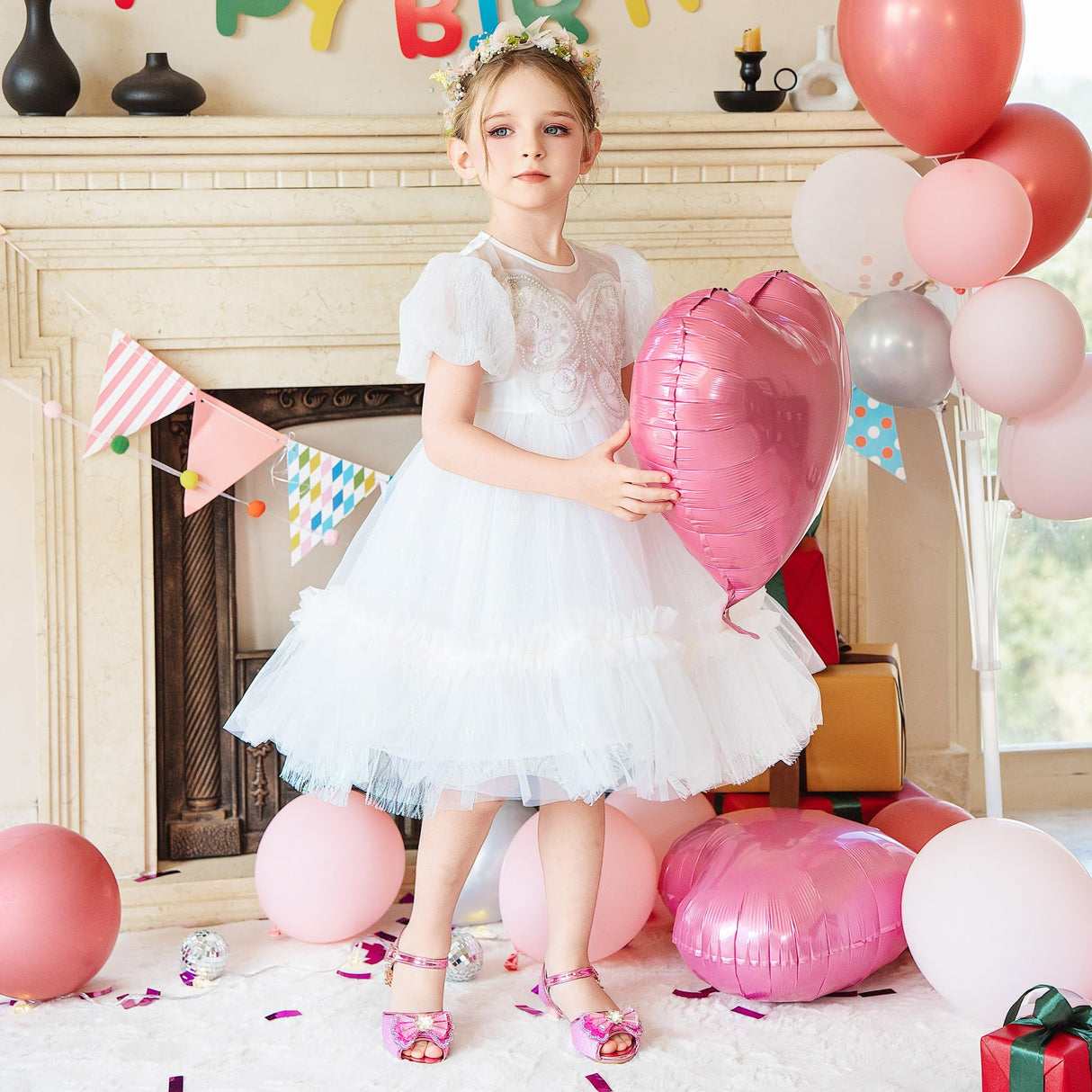 Osinnme Christmas Sandals for Girls High Heel Wedding Princess Size 10 Little Girl Toddler Kids Dress Shoes(02Pink 10)