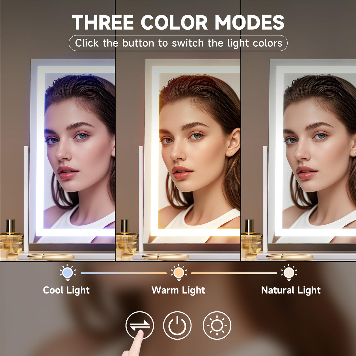 Hasipu Vanity Mirror with Lights, 23.6" x 18.1" LED Makeup Mirror, Light up Mirror with Smart Touch 3 Colors Dimmable, Brightness Adjustment, 360ยฐ Rotation (White)