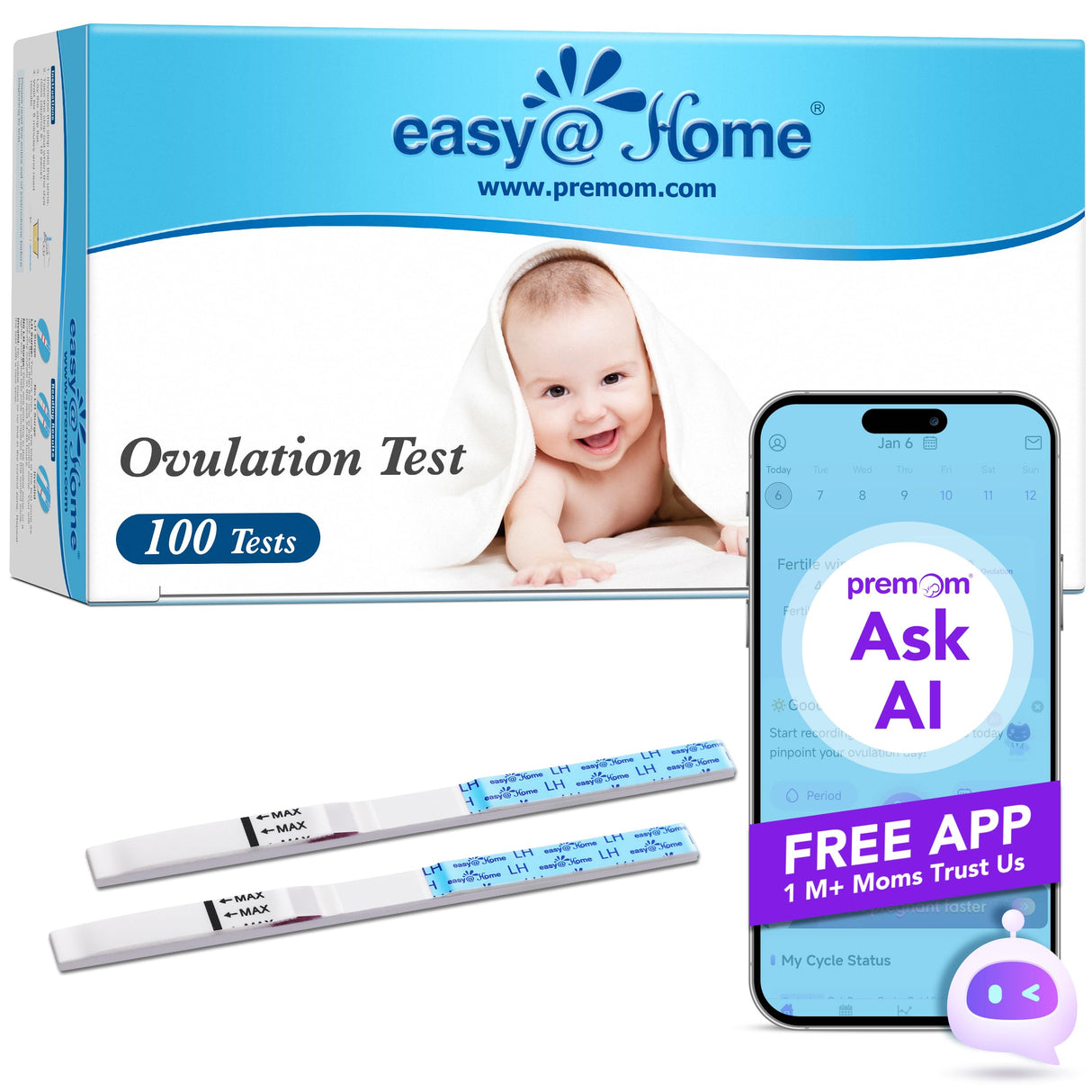 Easy@Home Ovulation Test Strips (100-pack) Value Pack, Reliable Ovulation Preditor Kit and Fertility Test, 100 Tests