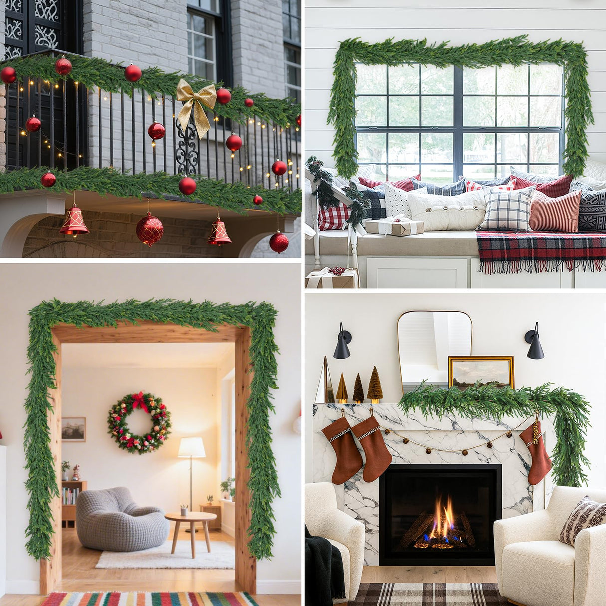 TOWPONICS 12FT(2 * 6FT) Christmas Norfolk Pine Garland, Real Touch Faux Green Garlands, Winter Artificial Greenery Garland for Mantle, Stairs, Table, Fireplace, Indoor & Outdoor Xmas Decorations