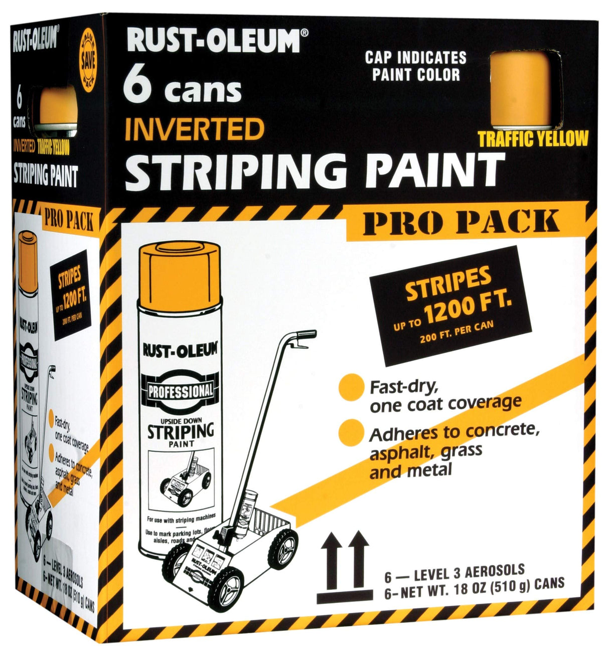 Rust-Oleum P2548849-6PK Professional Inverted Striping Spray Paint, 18 oz, Traffic Yellow, 6 Pack