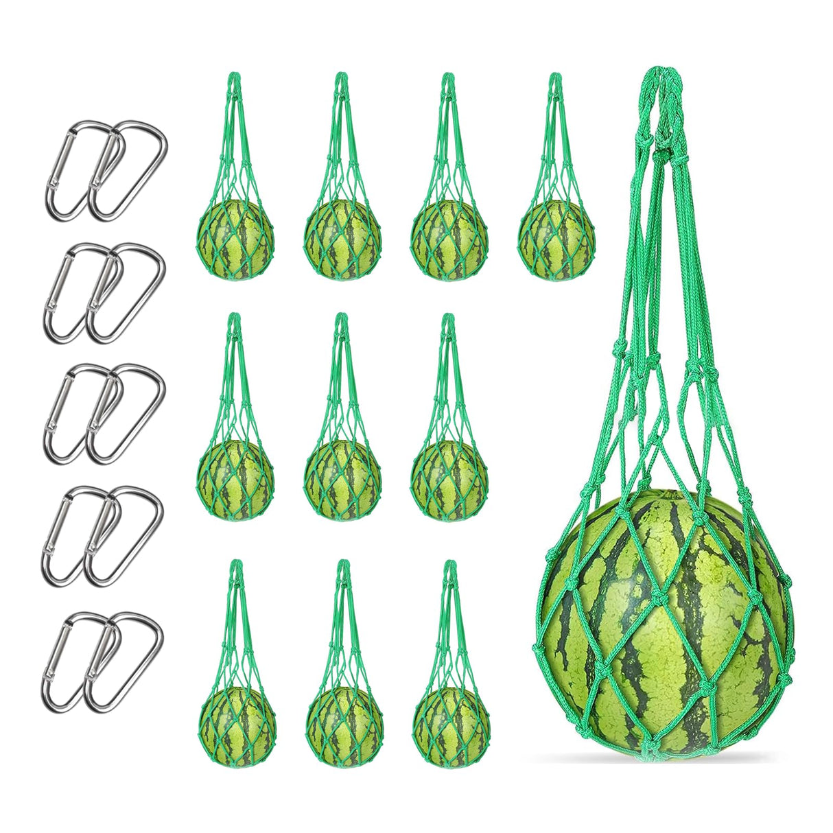 10 Pcs Melon Hammocks Cradles with D Hanging Hooks, for Trellis Heavy Duty Watermelon Nets,Or Growing Cantaloupe, Pumpkin,Honeydew in Vertical Garden (Green)