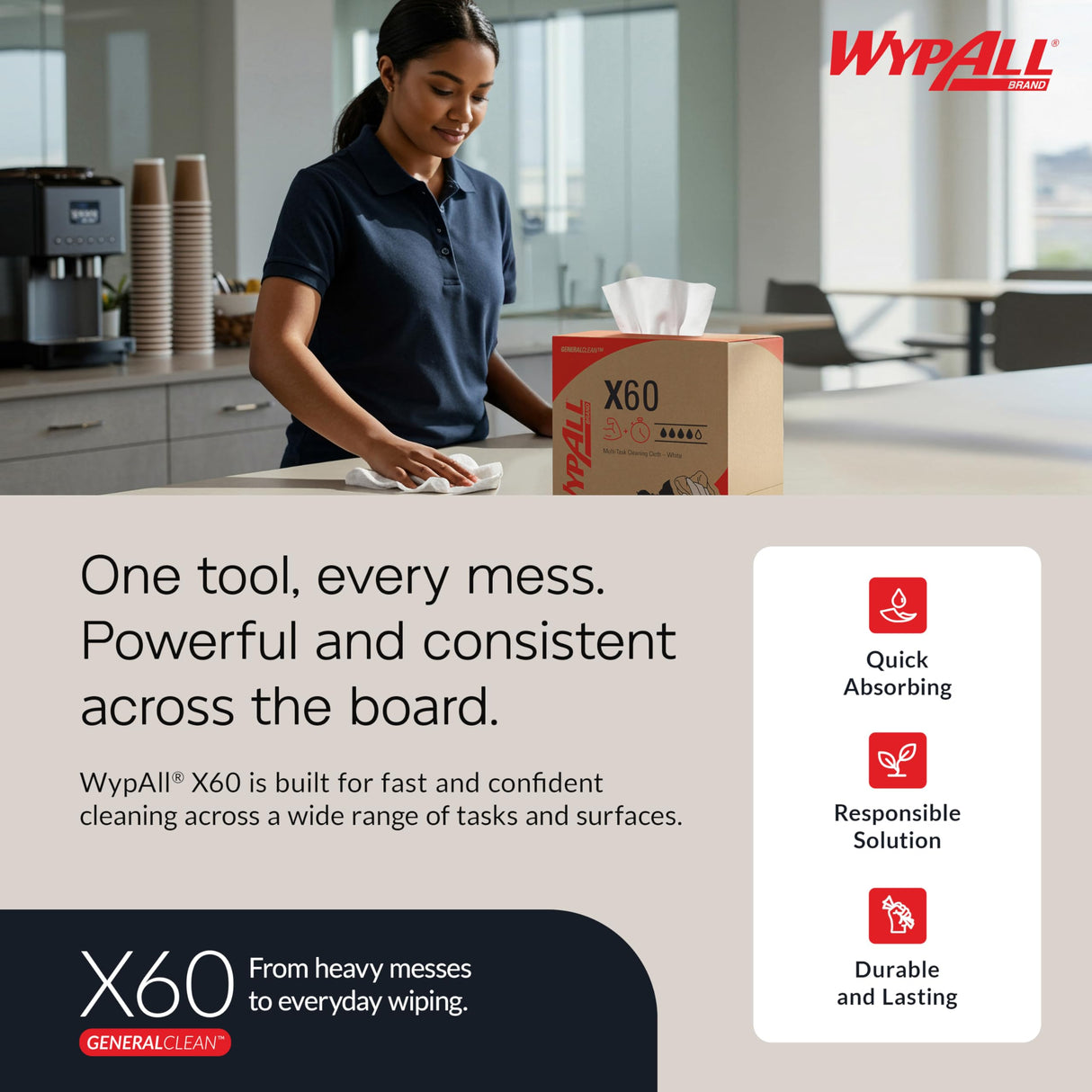 WypAll GeneralClean X60 Cloths Multi-Task Cleaning Wipes (34790), Pop-Up Box, Strong and Absorbent Towels, White (10 Boxes of 118 Sheets, 1,180 Sheet Total)