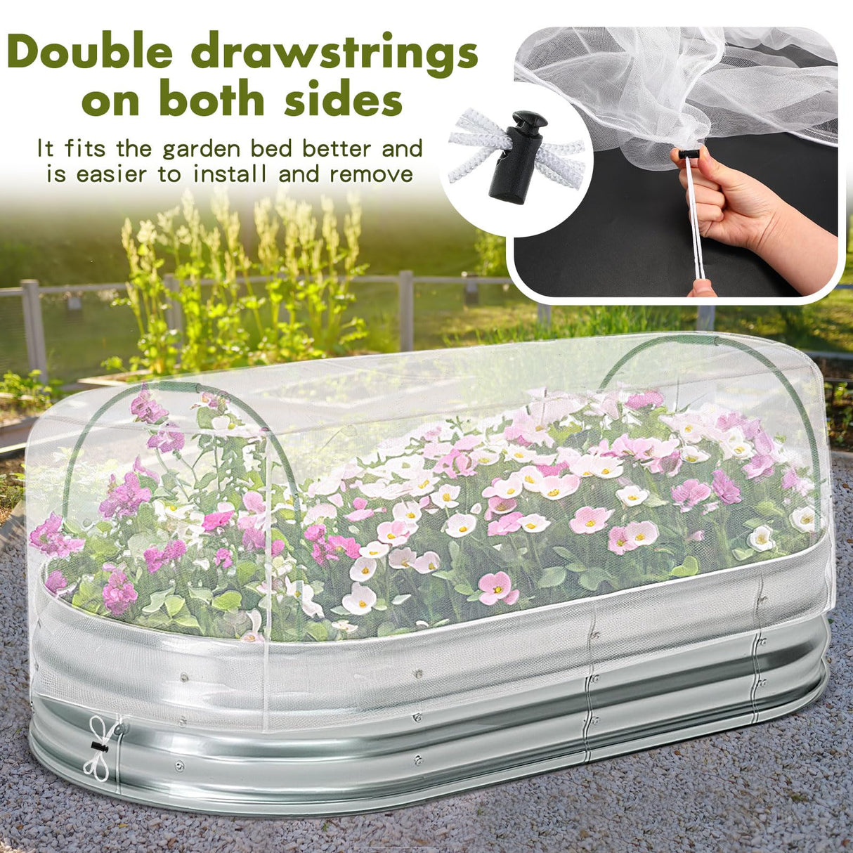 Woanger 2 Pack Garden Netting for Raised Beds Rectangular Pest Barrier with Hoops for Garden Protection Plant Mesh Netting with Drawstring Plants Vegetables Fruits Flowers(for 4x2x1 ft)