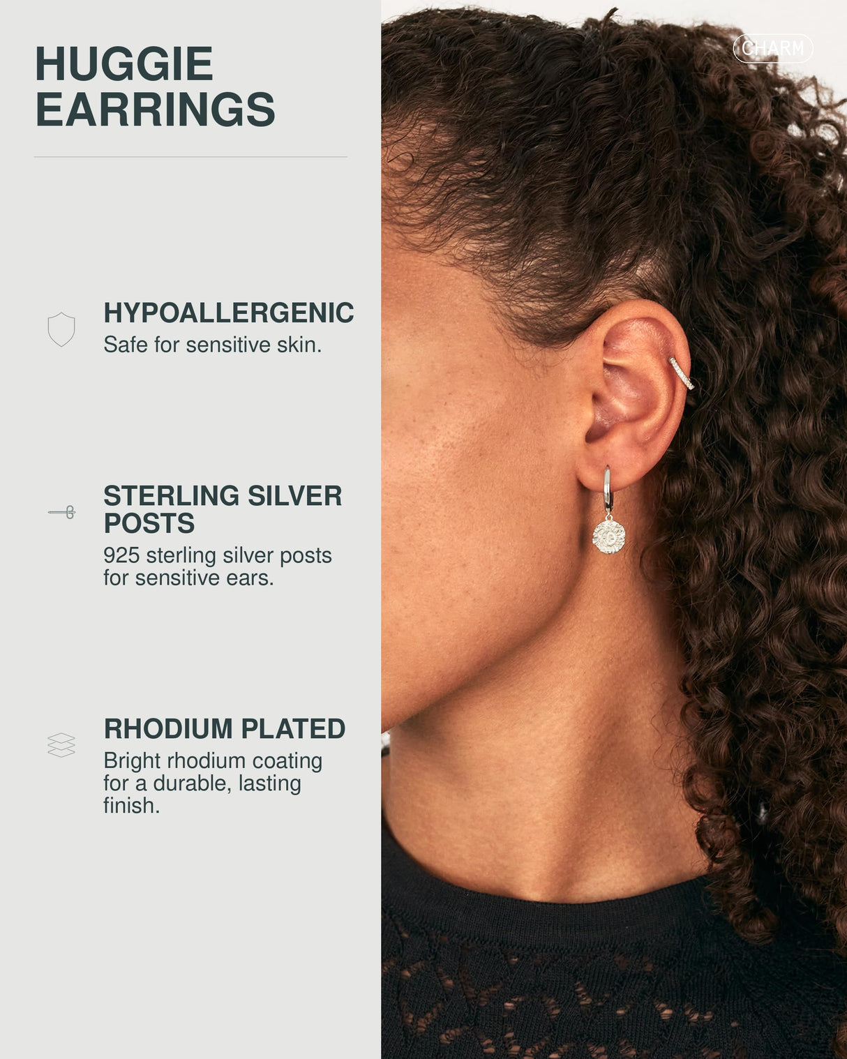 PAVOI 925 Sterling Silver Dainty Huggie Earrings for Women, White Gold
