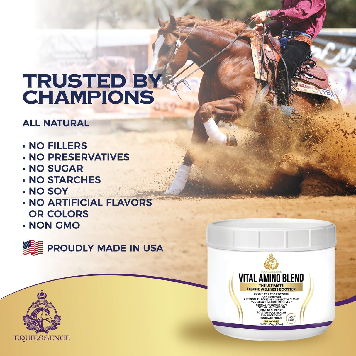 Equiessence Vital Amino Blend - Horse Care, Coat & Hoof - Performance Horse - No Soy or Sugar- 120 Day Supply